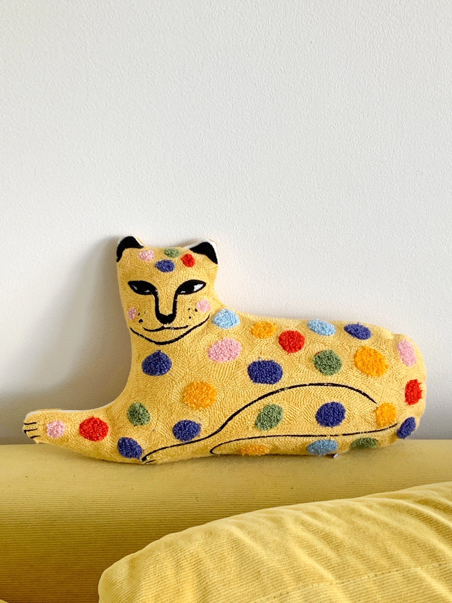 embroidered colourful spotted leopard cushion