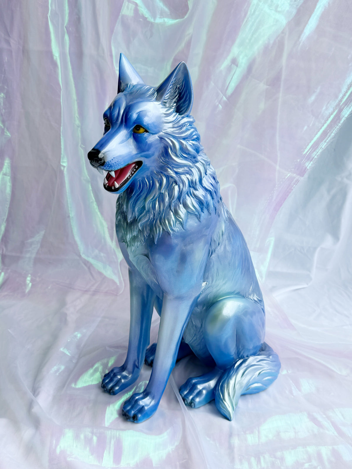 Shimmery Blue Wolf Statue