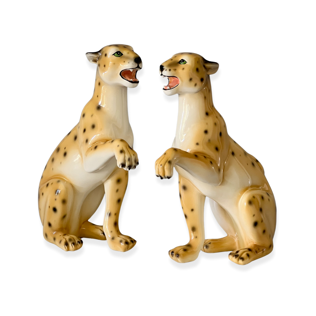 Terra and Gaia the Leopard Twin Statues