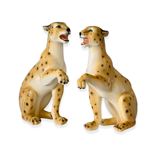 Terra and Gaia the Leopard Twin Statues