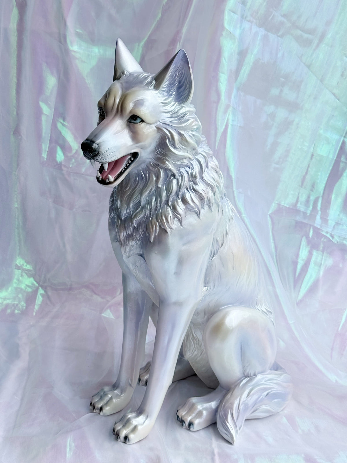 Shimmery White Wolf Statue