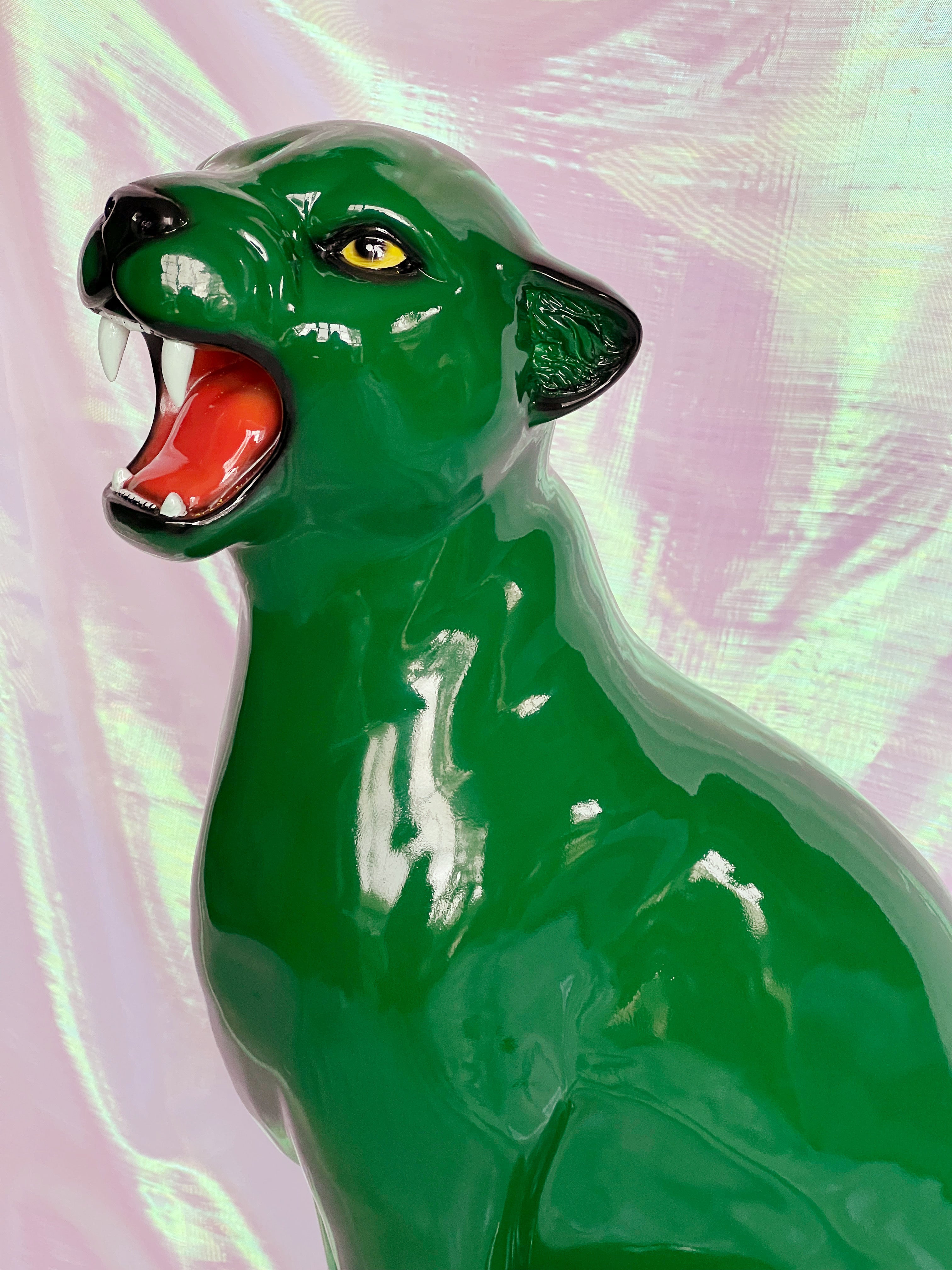 green panther statue