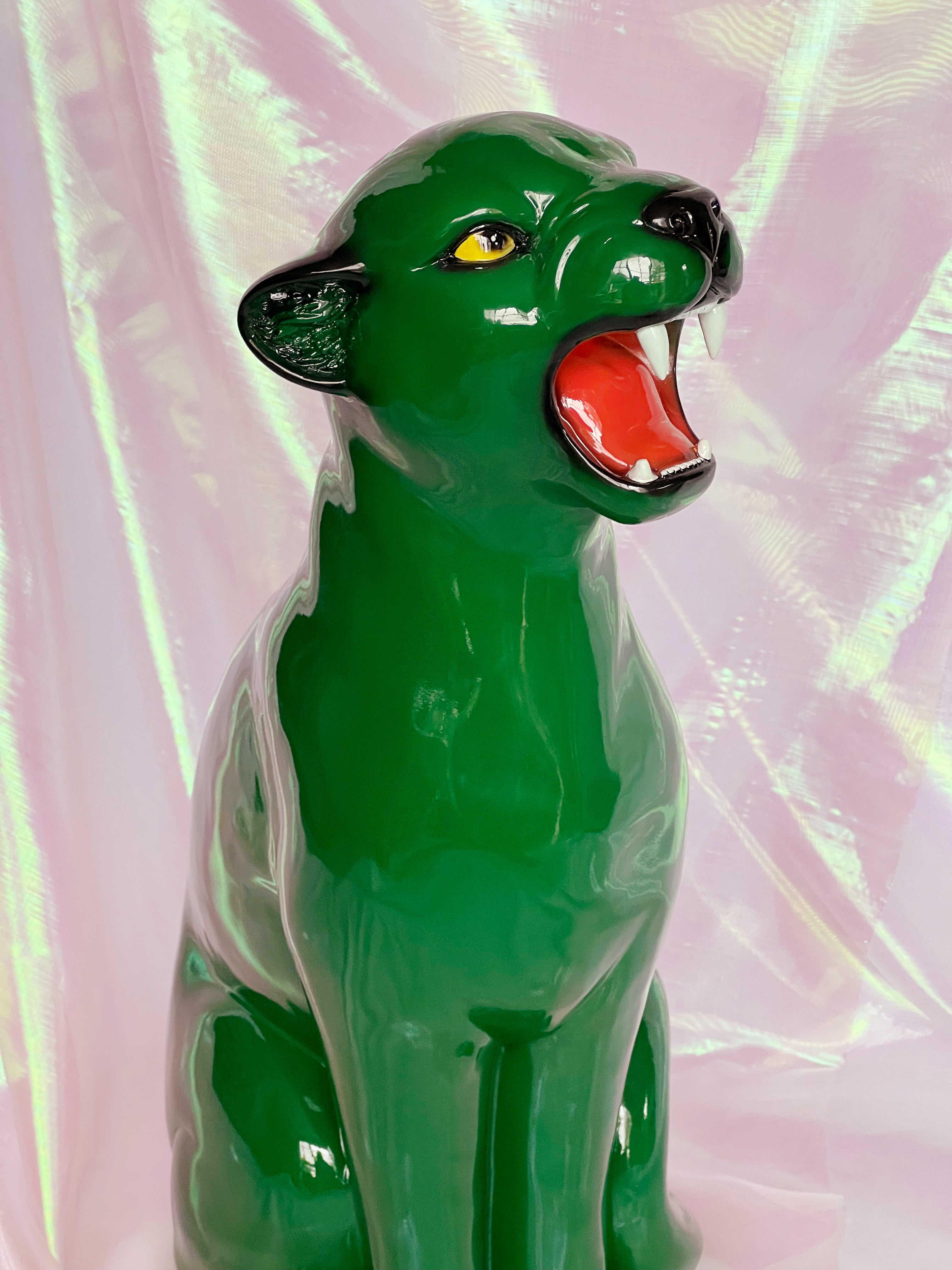 green panther statue
