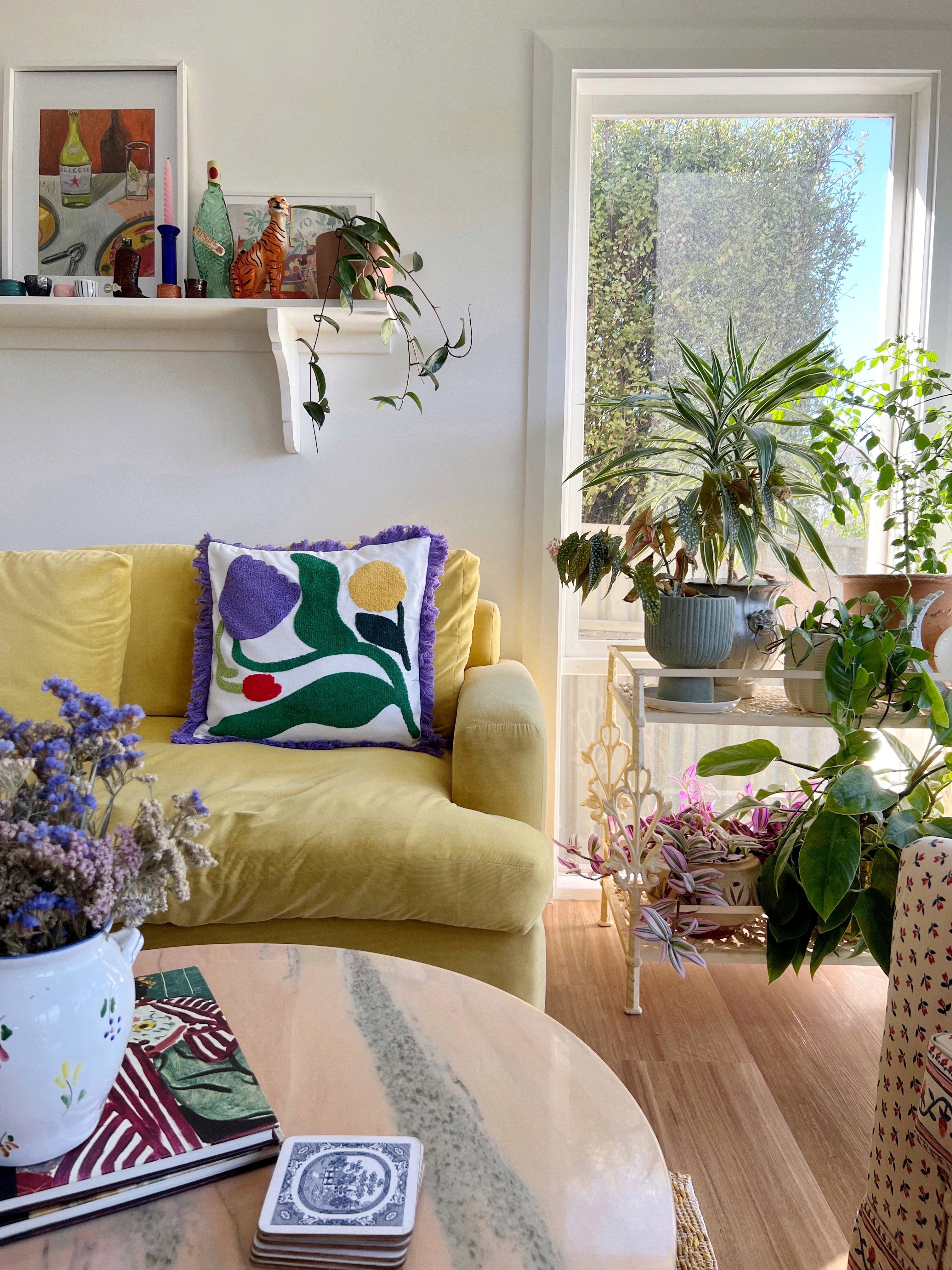 Dancing Flowers Embroidered Cushion Cover