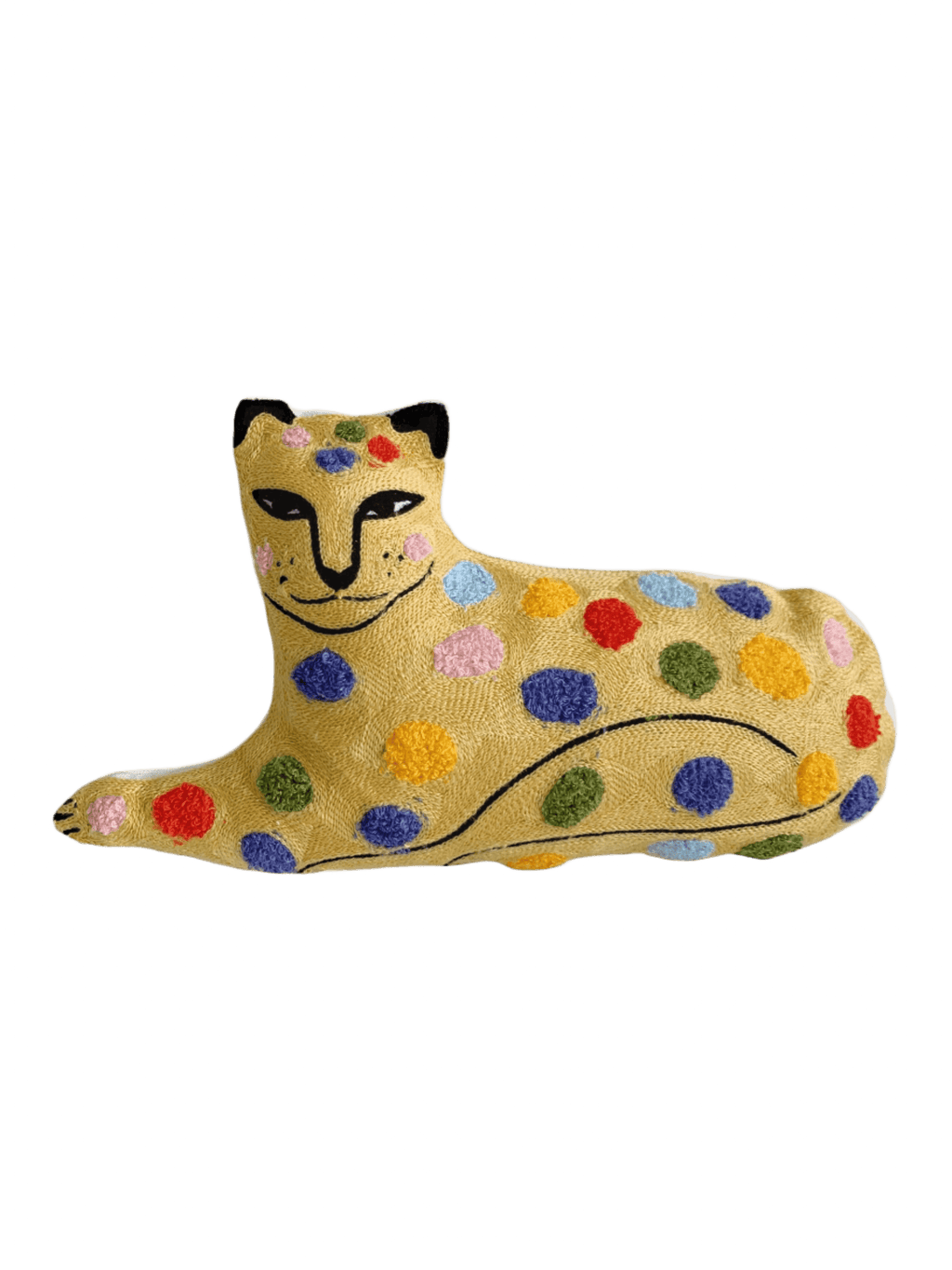 a colourful embroided leopard cushion