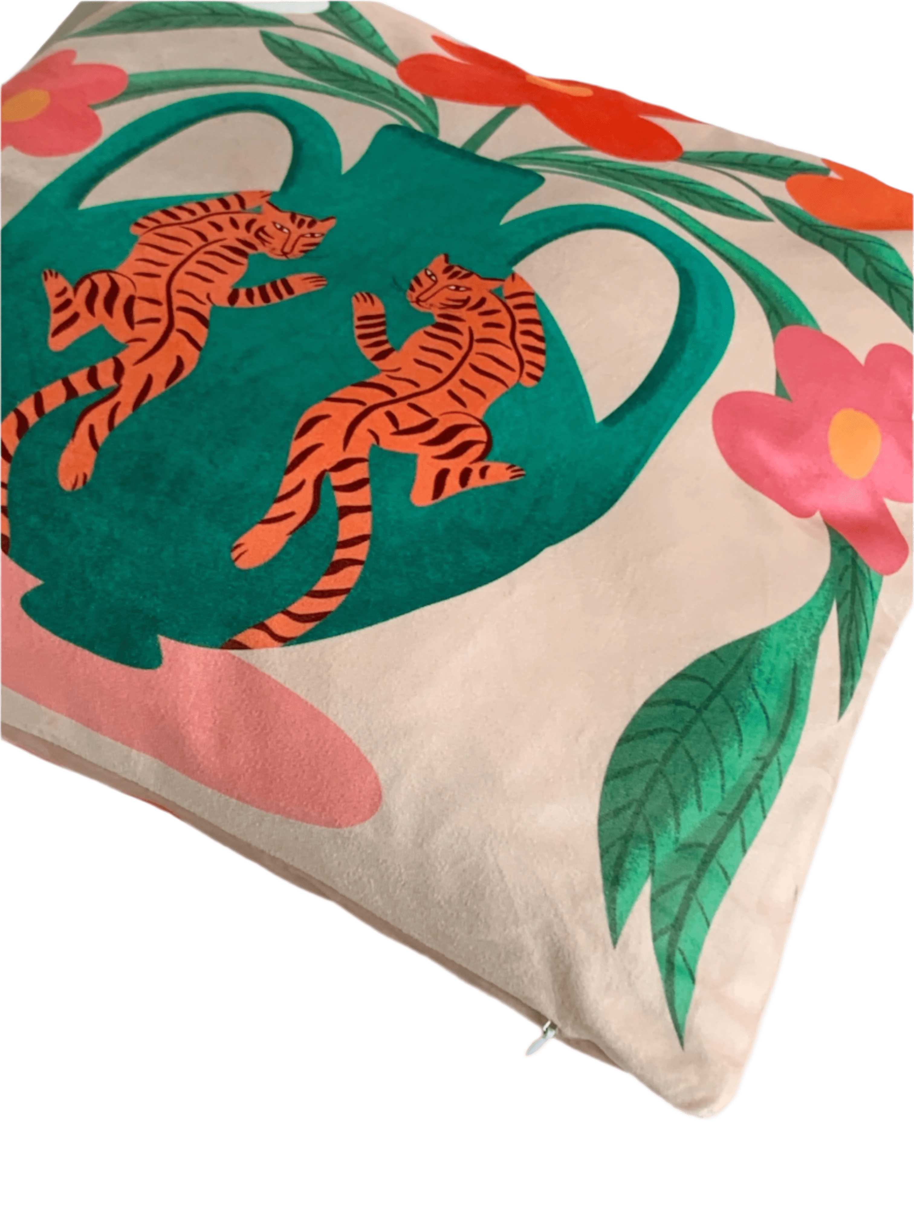 tiger and flowers cushion cover