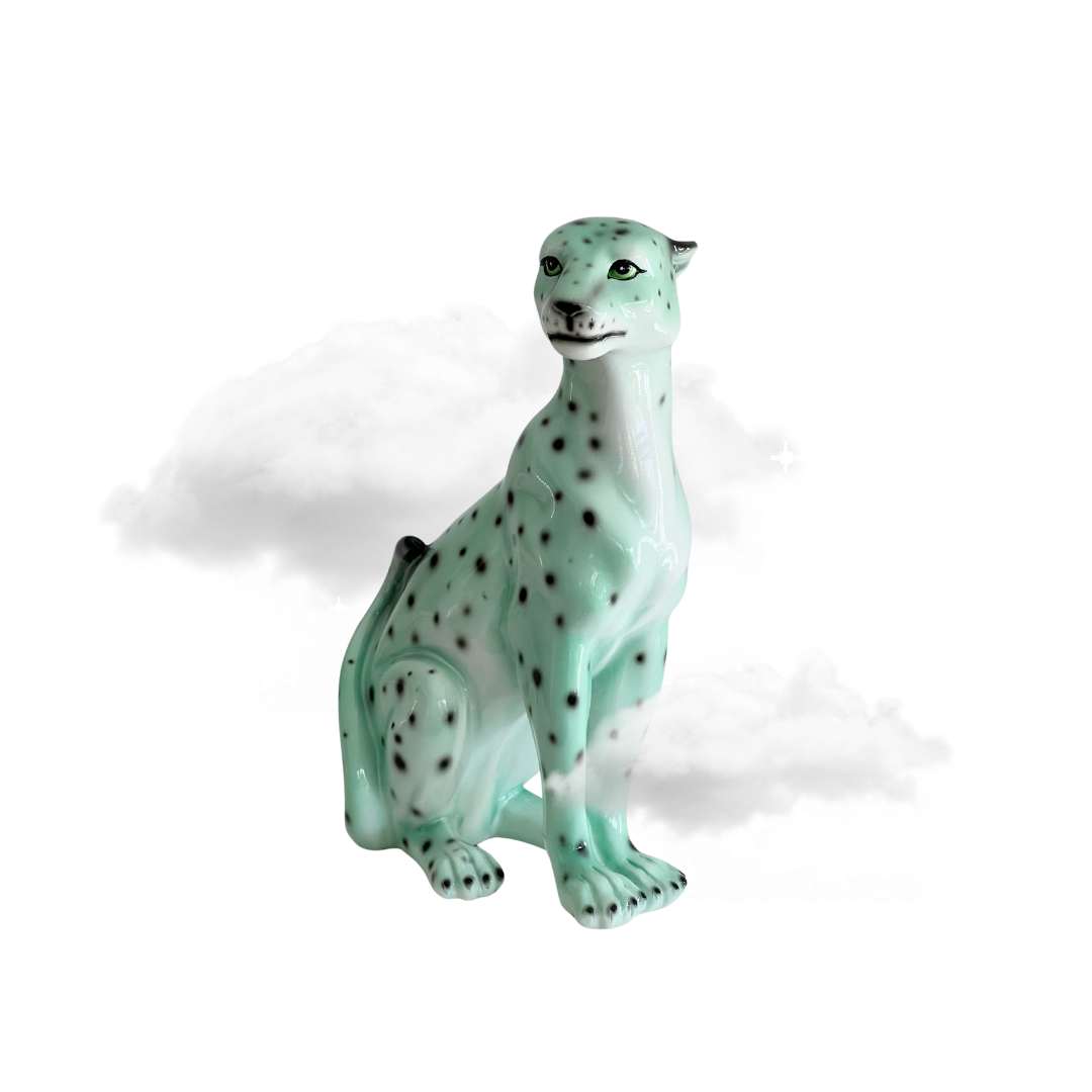 mint green cat statue