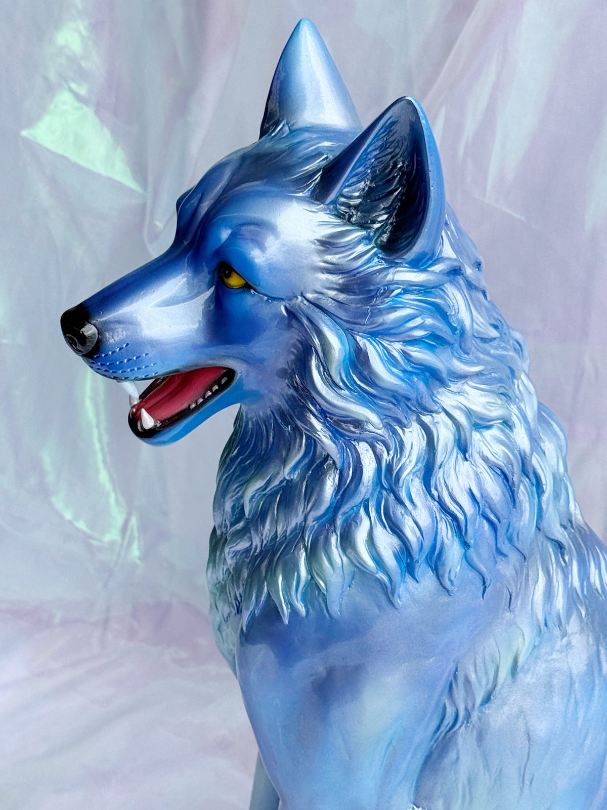 Shimmery Blue Wolf Statue