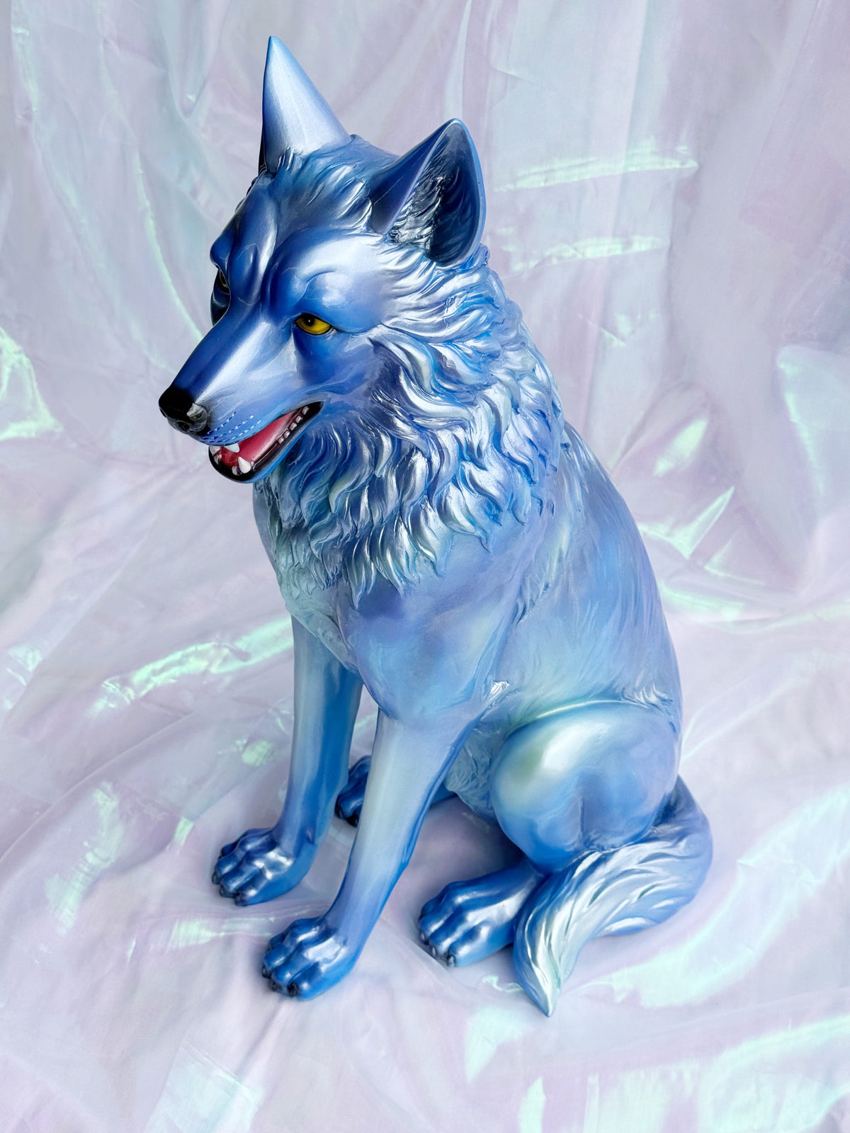 Shimmery Blue Wolf Statue