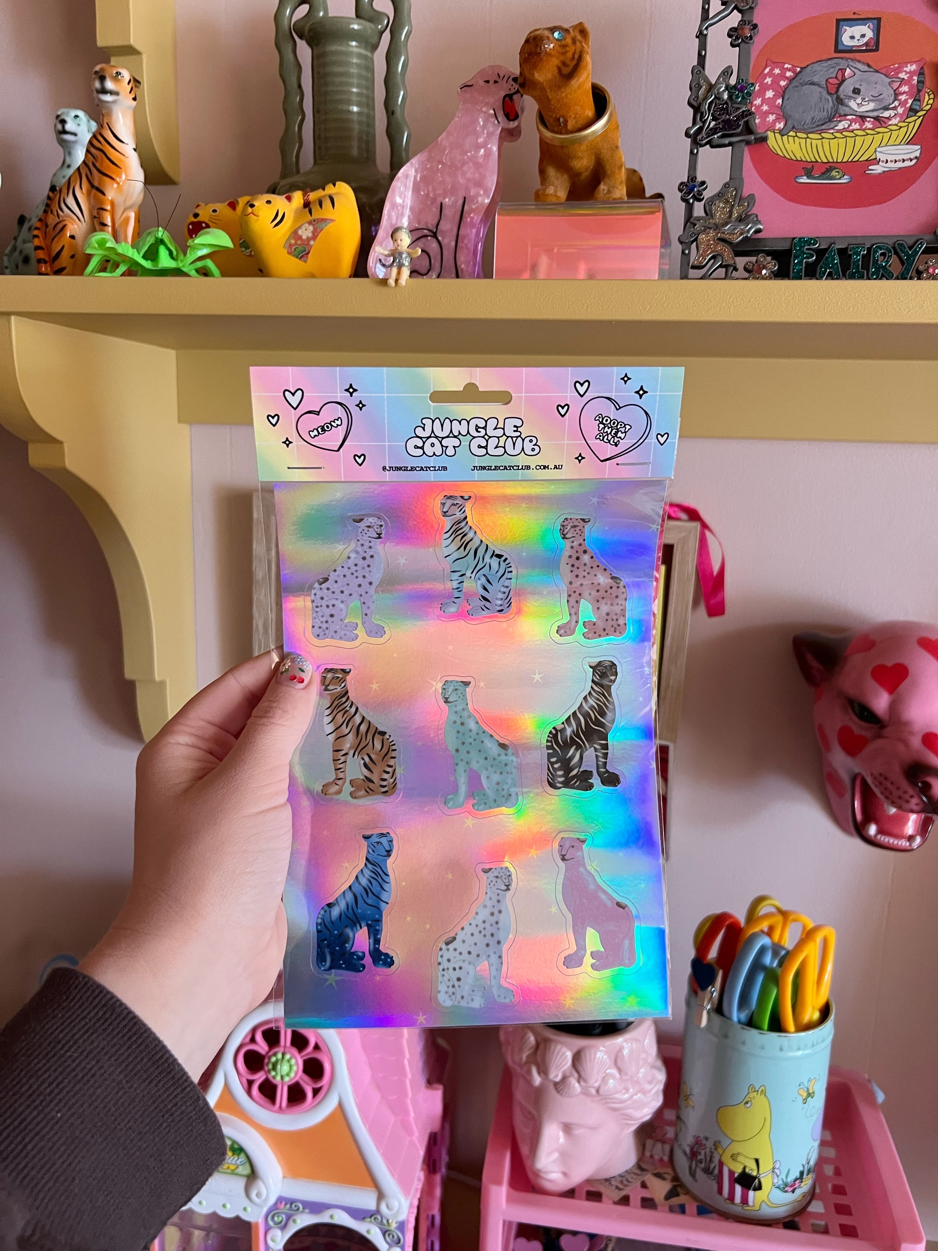 cat statues holographic sticker sheet