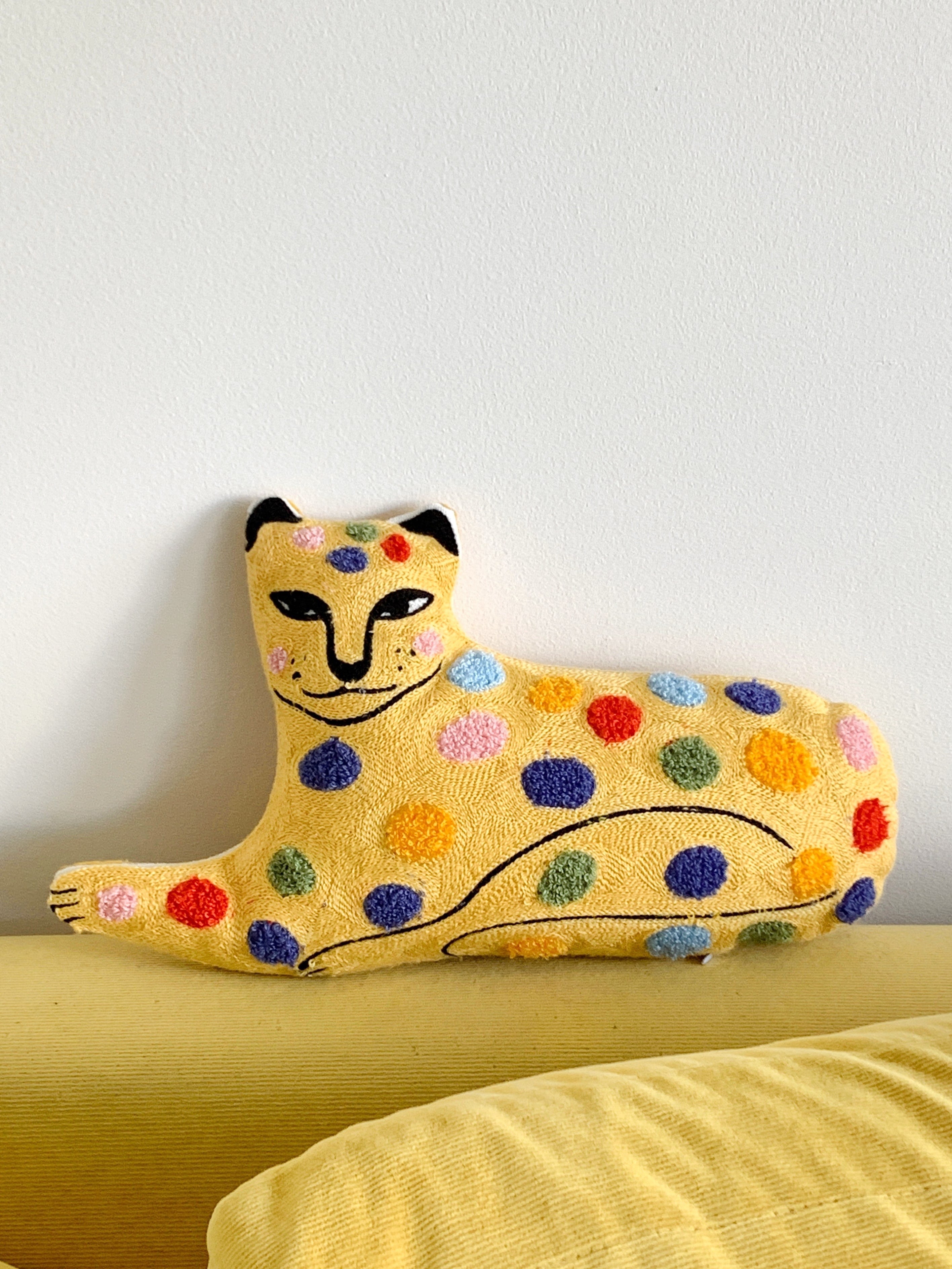 embroidered colourful spotted leopard cushion 