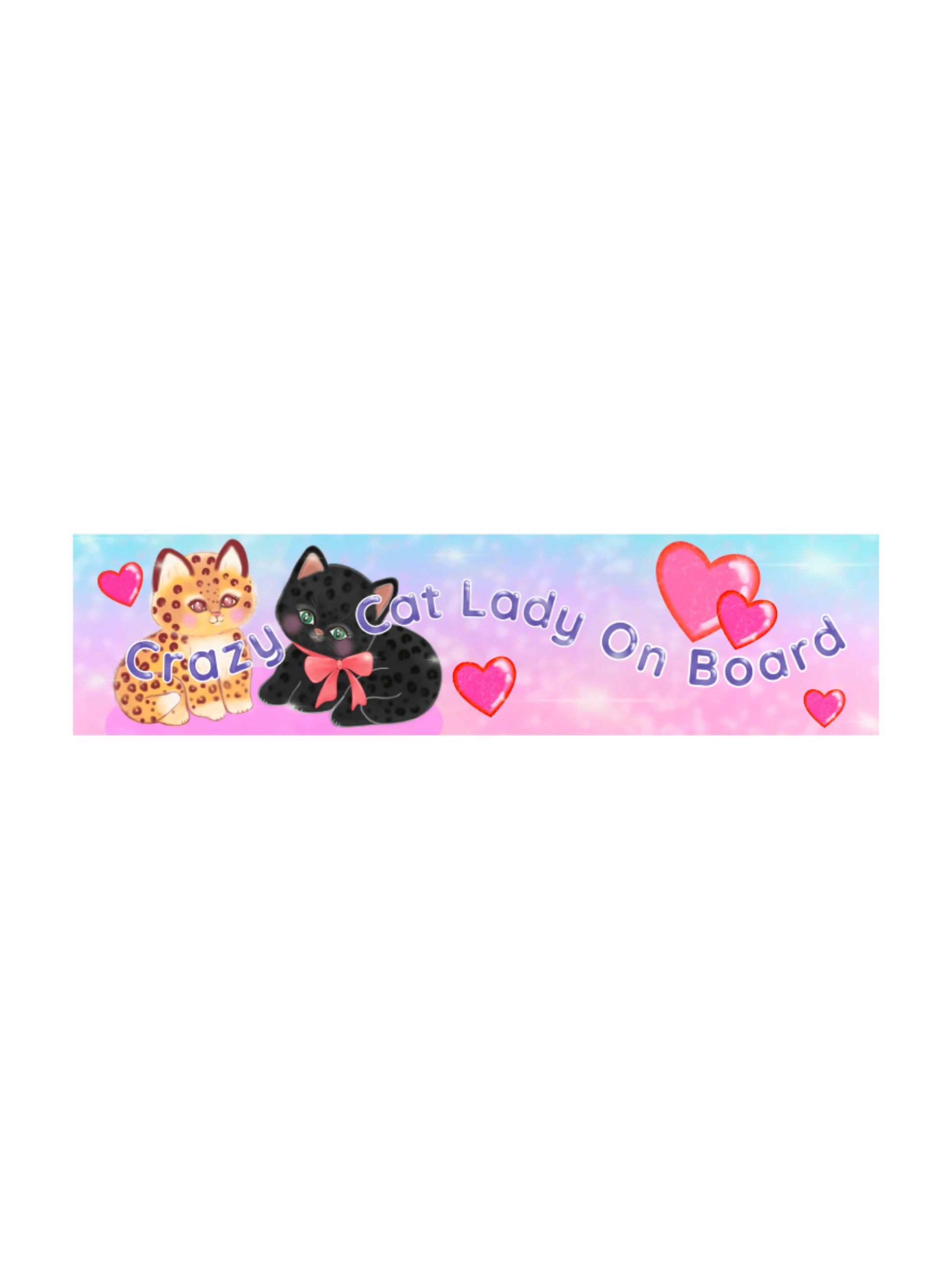 crazy cat lady on board bumper sticker with hearts and cute kitten illustration 