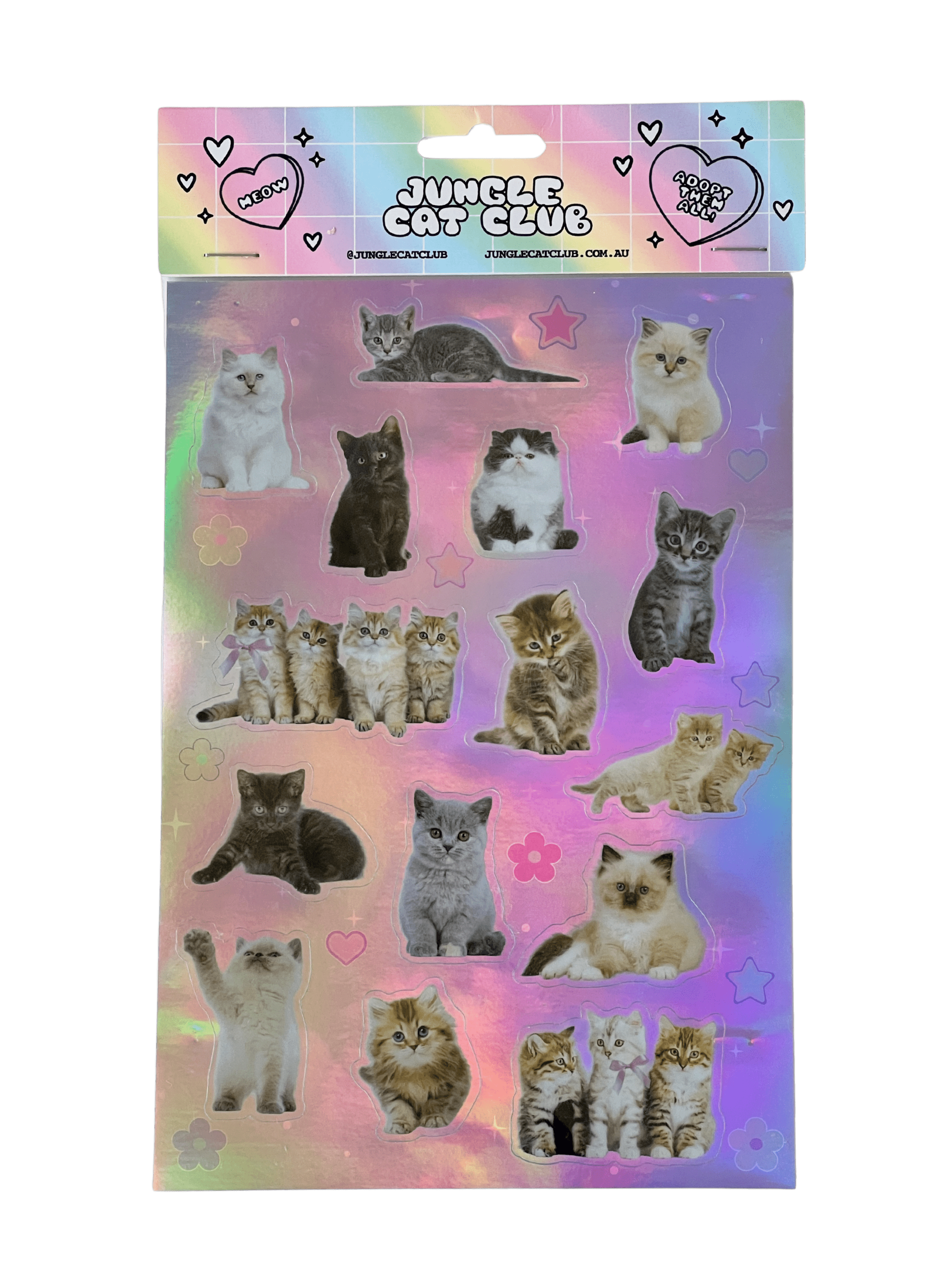 kittens sticker sheet with holographic background