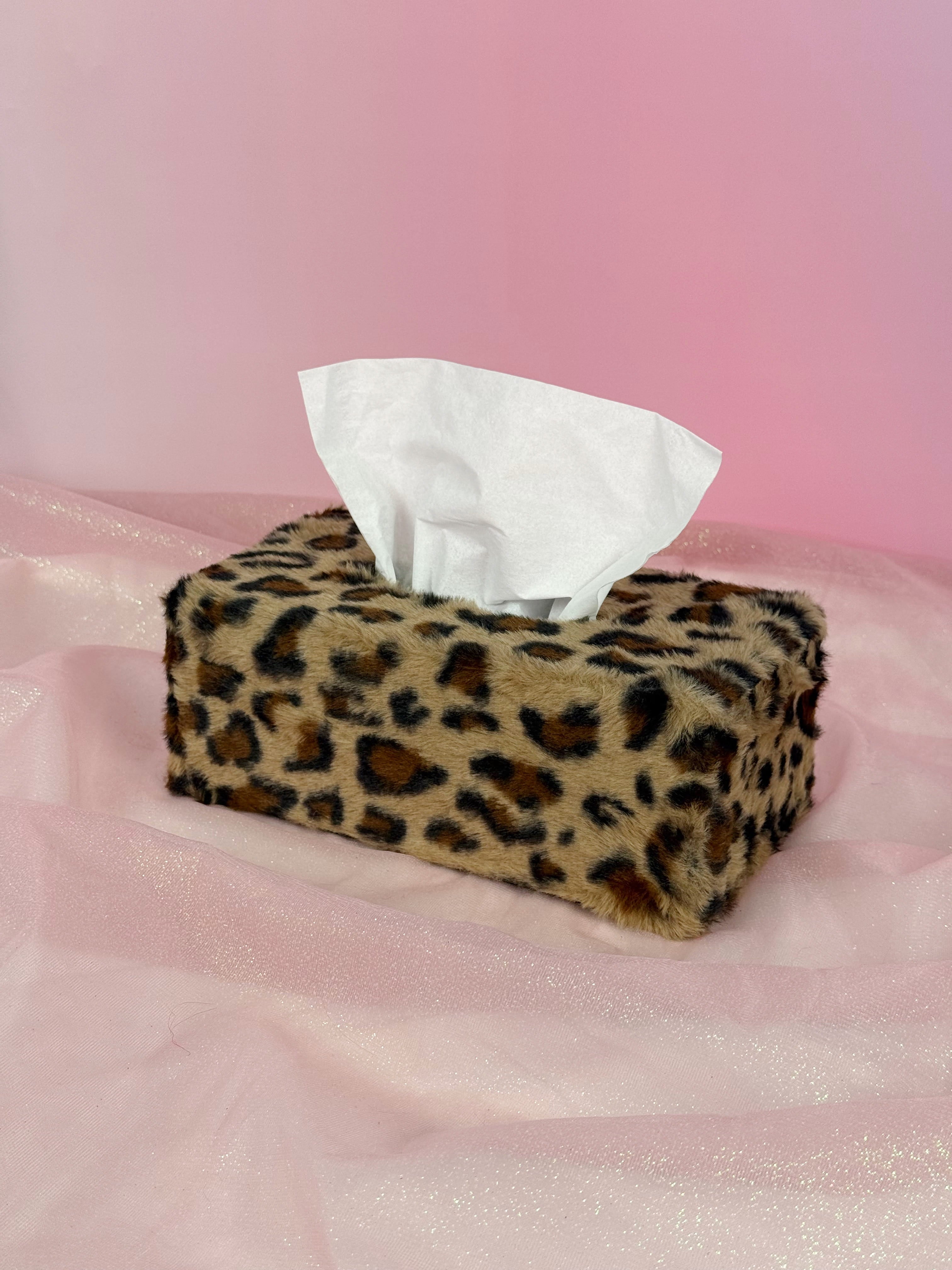 Leopard Print Fluffy Tissue Box