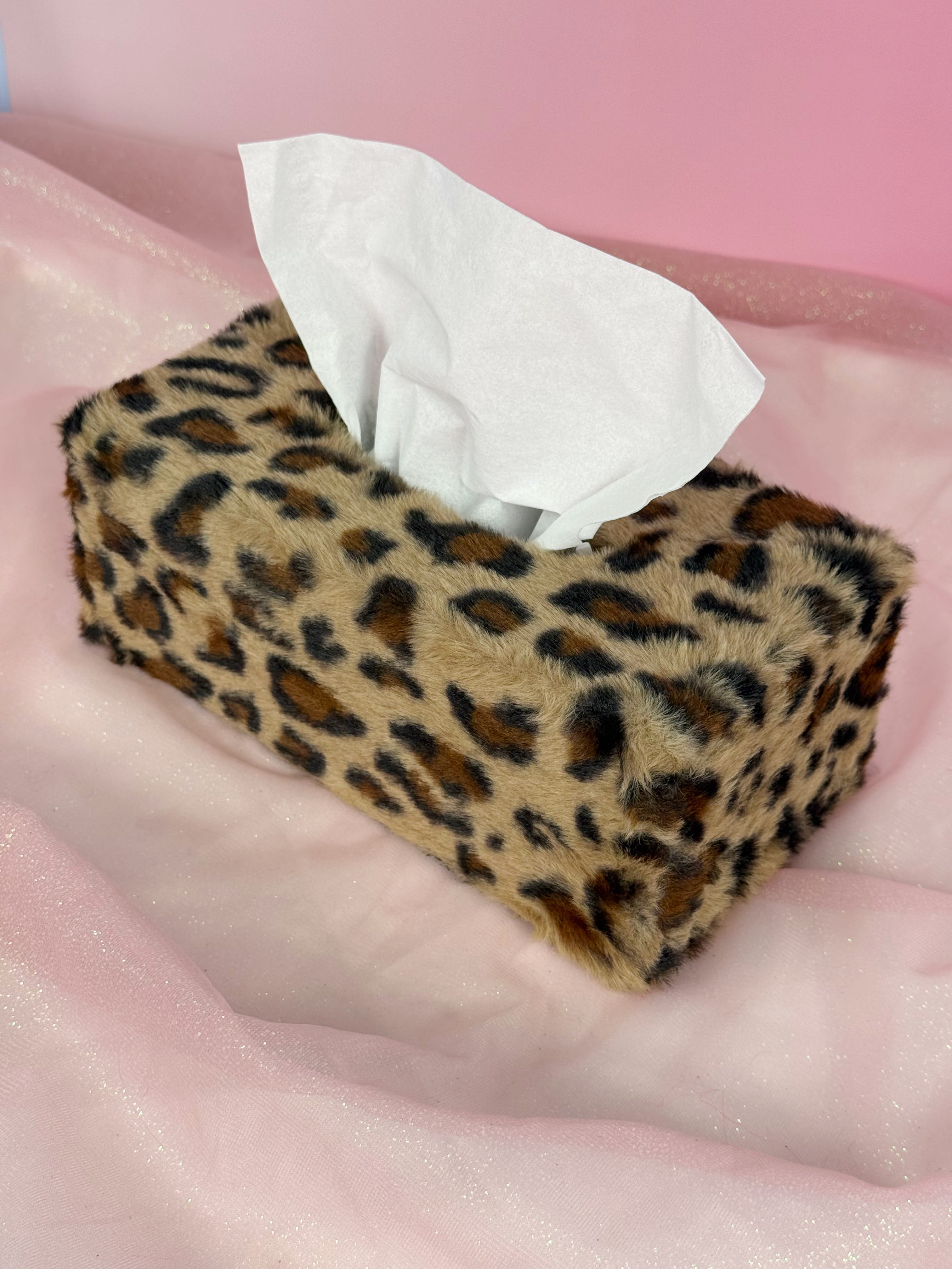 Leopard Print Fluffy Tissue Box