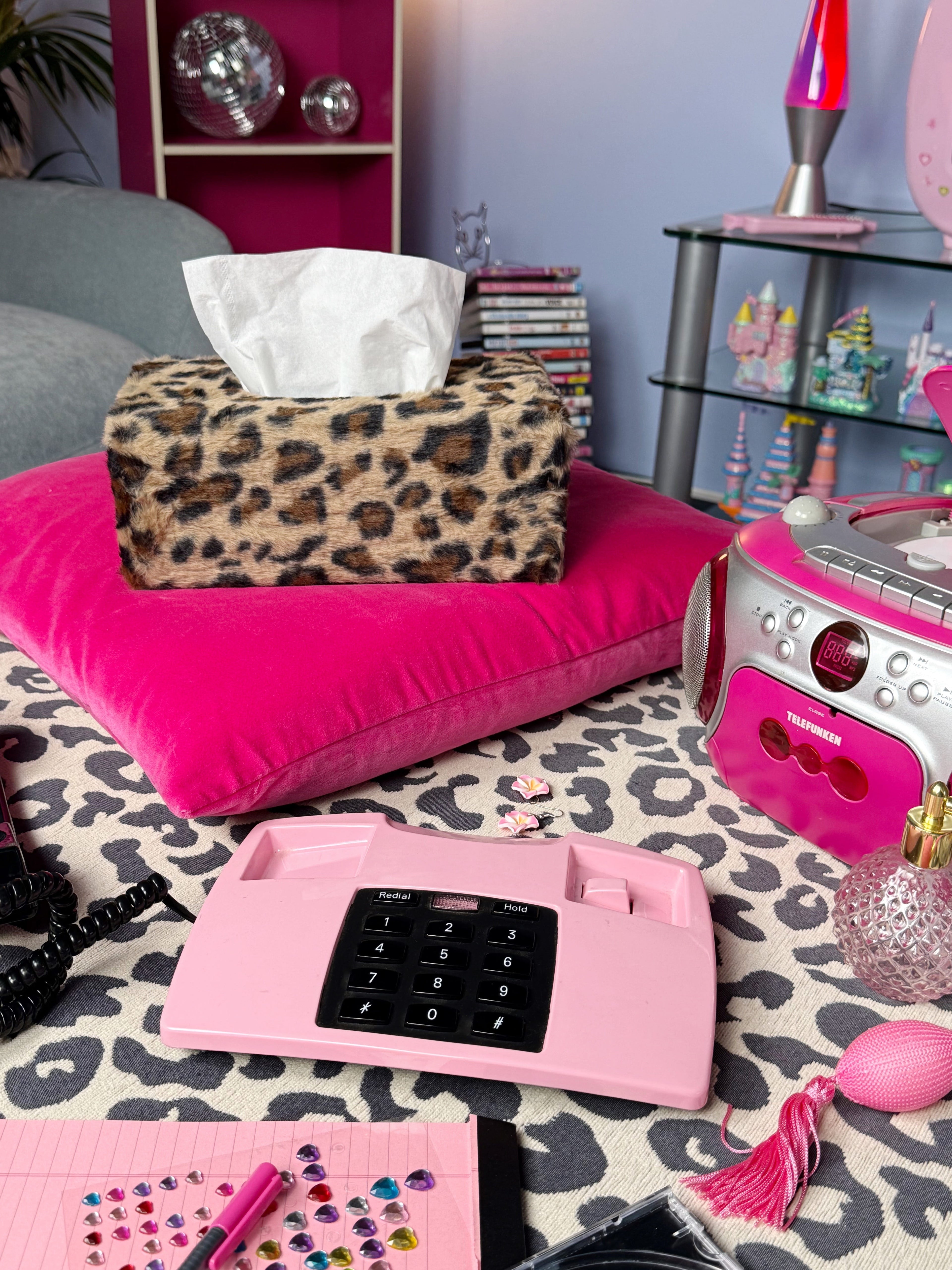 Leopard Print Fluffy Tissue Box