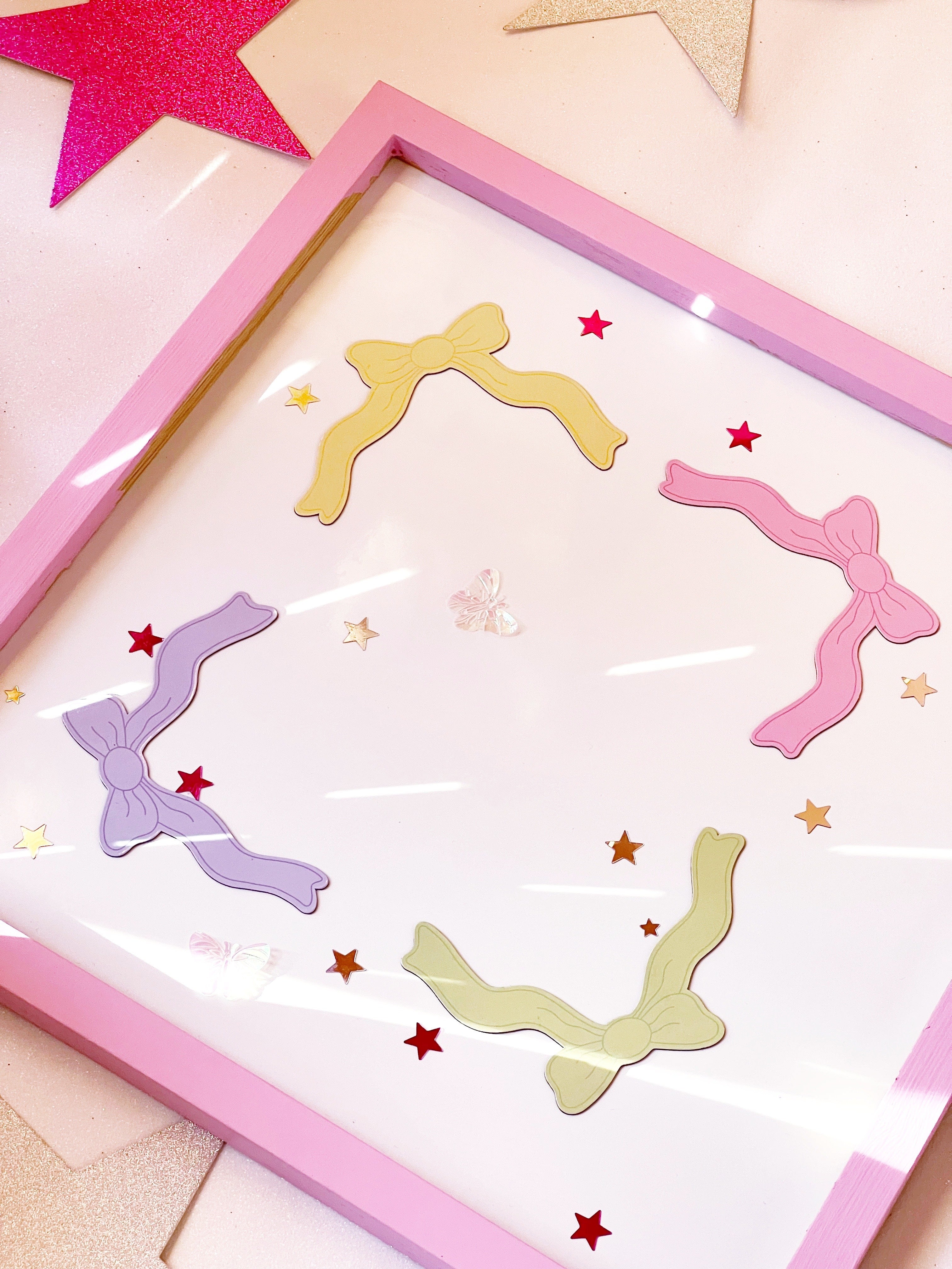 set of 4 pastel coloured ribbon corner frame magnets