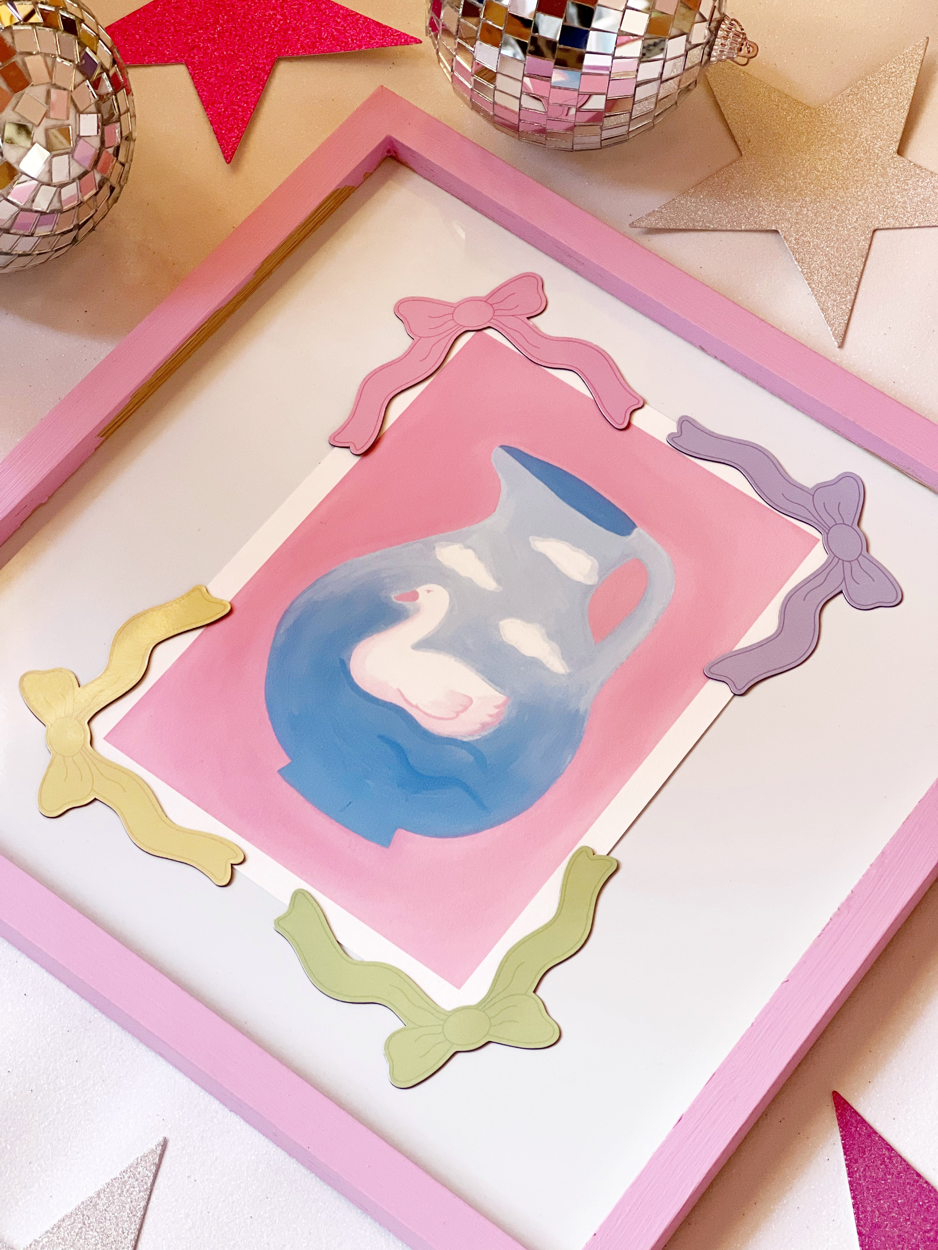 set of 4 pastel coloured ribbon corner frame magnets