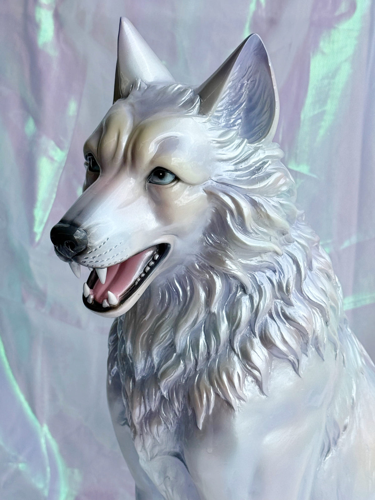 Shimmery White Wolf Statue
