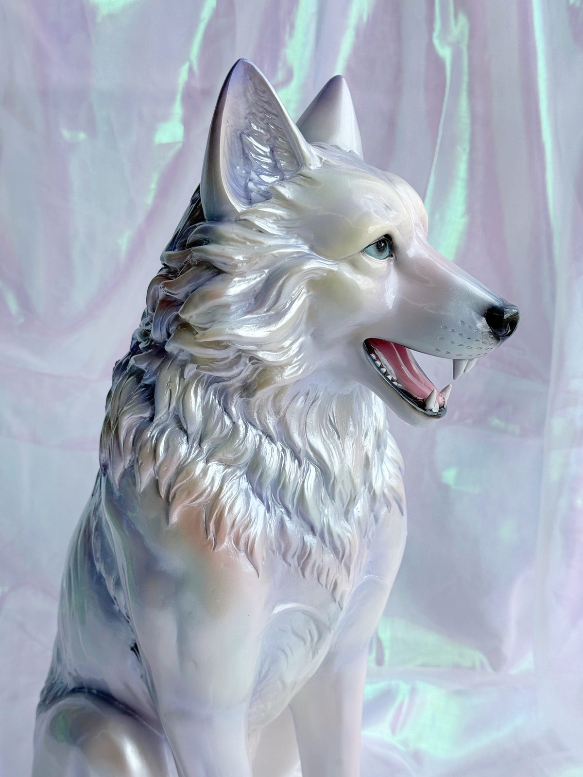 Shimmery White Wolf Statue