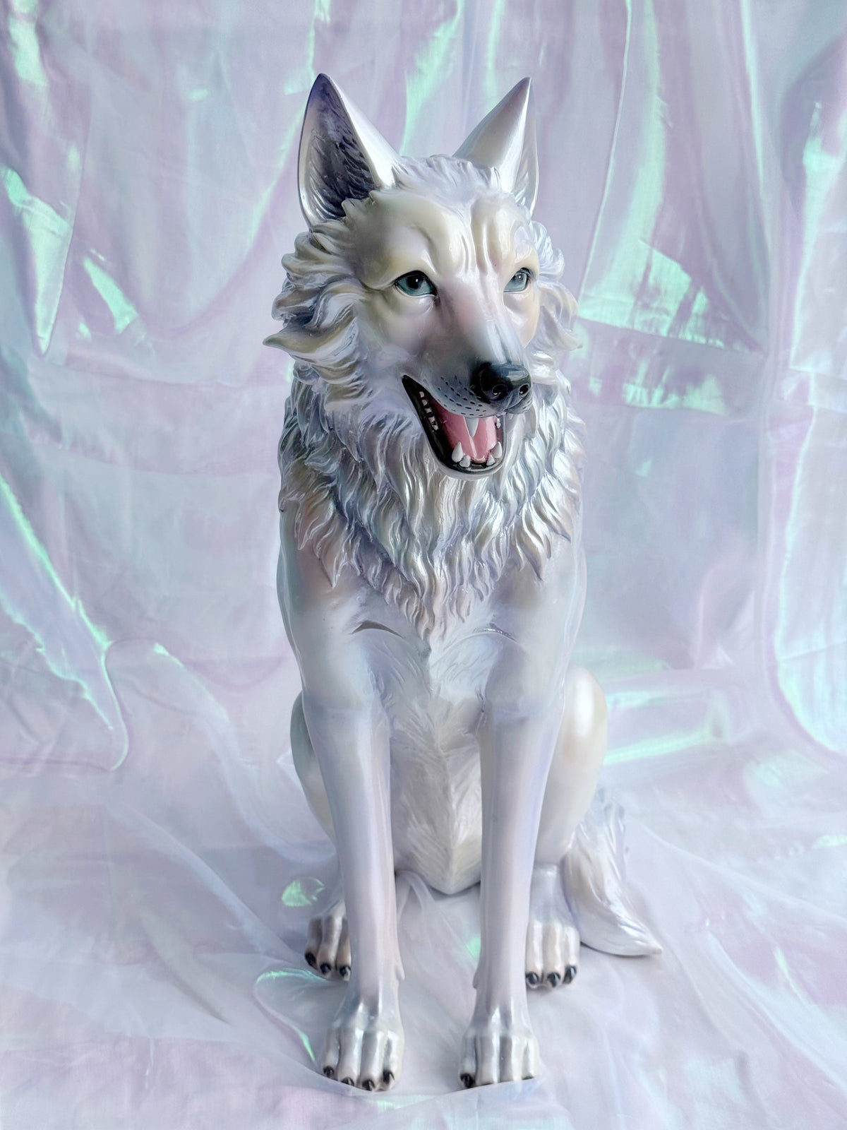 Shimmery White Wolf Statue