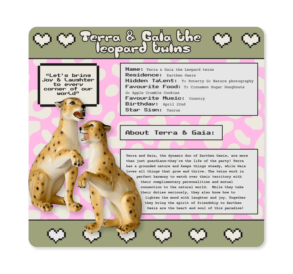 Terra and Gaia the Leopard Twin Statues