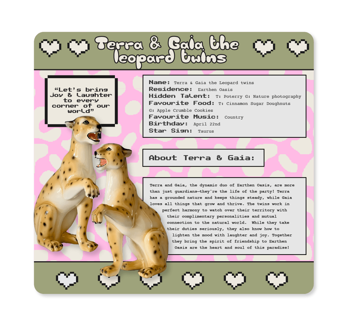 Terra and Gaia the Leopard Twin Statues