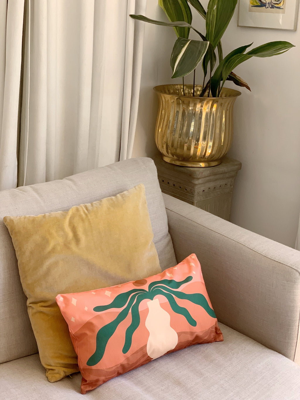 desert vase cushion on couch