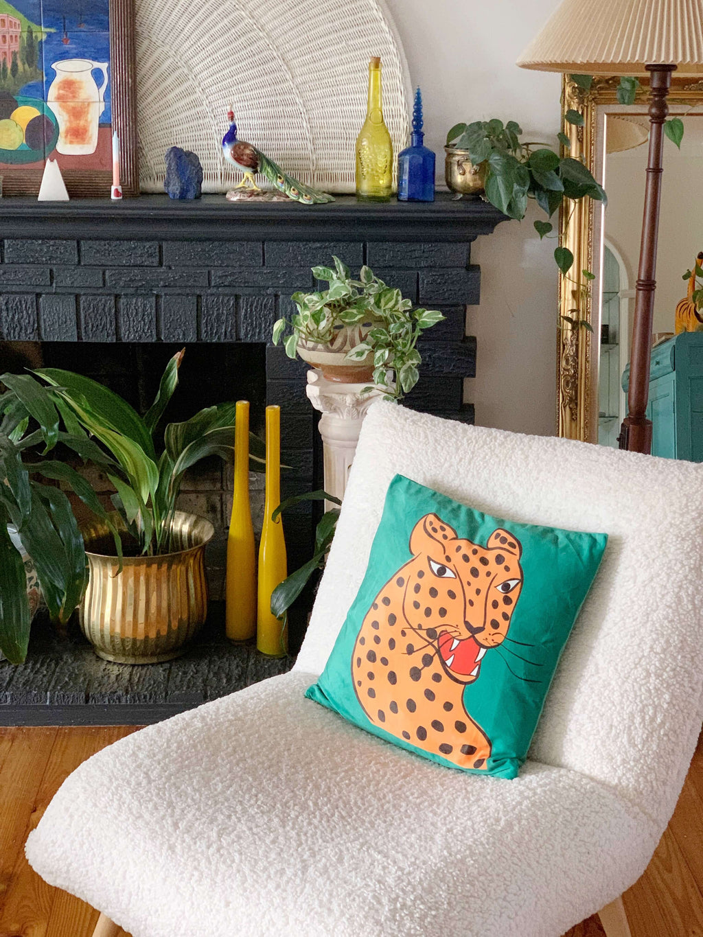 leopard cushion on a lounge chair